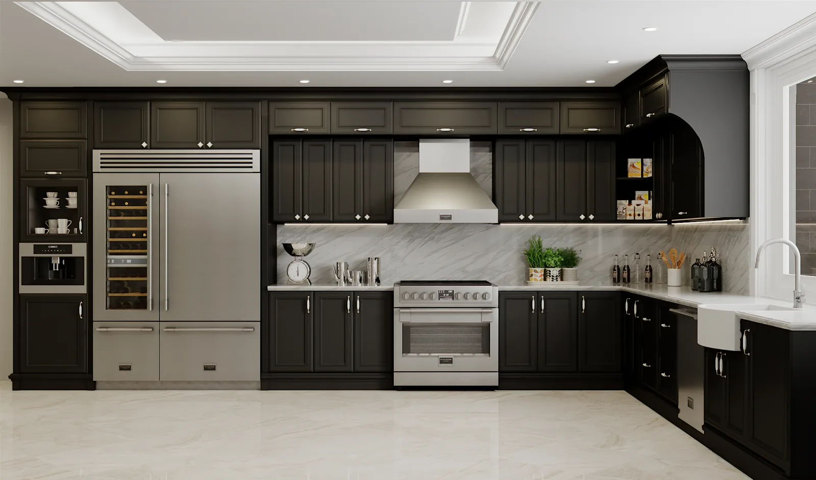 Well-organised kitchen with professional range prepared for hurricane season